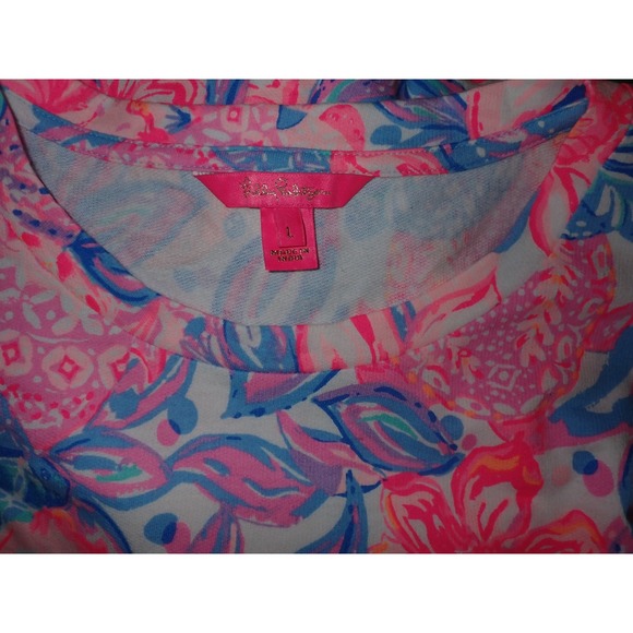 Lilly Pulitzer Top Jansen Sweater Pink Isle Snappy Turtle Large Colorful beach - Picture 6 of 6